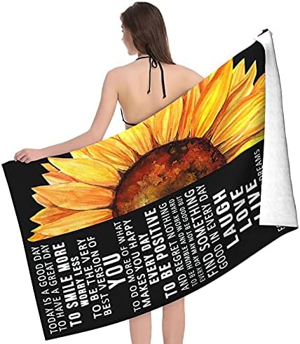 Jasmoder Sunflower Inspuction Word מהיר יבש מגבת חוף אמבטיה גדולה לקמפינג נסיעות 32 *51