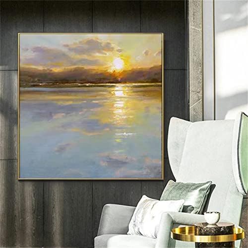 ציור שמן מרקם אמנות מצויד ביד - נוף מופשט אגם שקיעה רקע מרובע יצירות אמנות בגודל גדול מודרני על