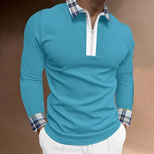 XXBR 2022 חולצות פולו חדשות לגברים, שרוול ארוך משובץ שרוול פונה צווארון צווארון גולף חולצת שרירים