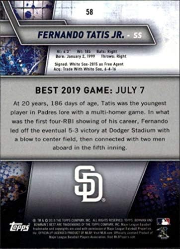 2019 הטוב ביותר של באומן 58 פרננדו טטיס ג'וניור RC טירון סן דייגו פדרס MLB כרטיס מסחר בייסבול