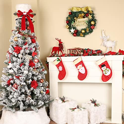 עץ חג המולד טופר כובע קשת ： הייגרוב עץ חג המולד טופר מואר - כובע לבן קשת אדומה עם אורות - קישוטים