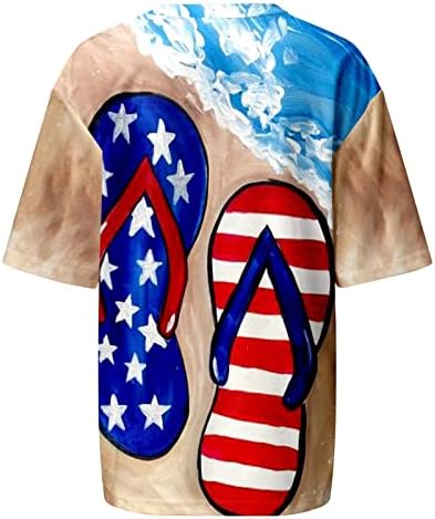 חולצות צוואר צוות לנשים שרוול קצר צמרות קיץ חולצות 4 ביולי דגל אמריקאי הדפס טרנדי חולצה רופפת חולצה