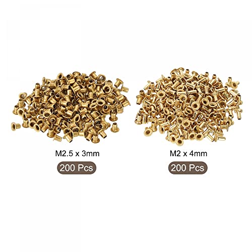 Uxcell Hollow Copper Rivet M2 M2.5 Dia Rivets לחיבור טון זהב, חבילה של 400