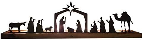 סצנת הילדות מערכה של מירוץ, ערכות לידה של מתכת שחורה לחג המולד מקורה, עם בסיס עץ ואורות, פיצ'ורות