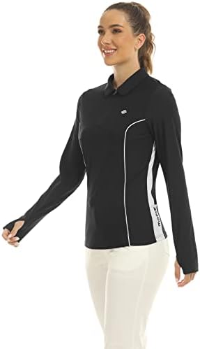 Mofiz נשים רוכסן חולצות גולף שרוול ארוך חולצות פולו יבשות מהירות UPF50+ טניס אתלטית עם חורי אגודל