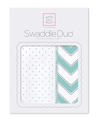 Swaddledesigns Swaddleduo, סט של 2 שמיכות לתינוקות, מרקיסט כותנה + פלנל כותנה פרימיום, צמד שברון קלאסי,
