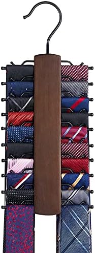 מקונו מתלה עניבה מעץ מארגן קולב עניבה לגברים ארון עם 20 קליפים ללא החלקה רטרו שטח חיסכון מחזיק אחסון חגורת עניבה,