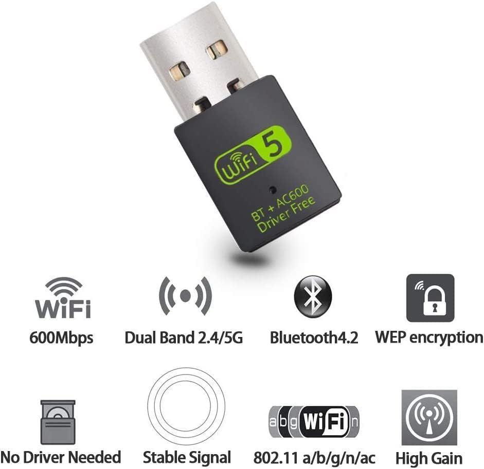מתאם Bluetooth Wifi USB, 600 מגהביט לשנייה כפול 2.4/5GHz רשת אלחוטית מקלט חיצוני, מיני WiFi