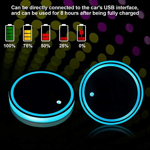 BOAO 2 PCS מכונית כוס מכונית מחזיק אור, 7 צבעים מחזיק כוס מכונית LED מחזיק כוס LED, מחזיק כוסות USB טעינה מחזיק