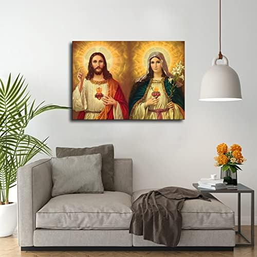 לבו הקדוש של ישו ולב ליבה ללא רבב של בתולה מרי פוסטר קתולי תמונות עיצוב בית מתנות לגברים נשים