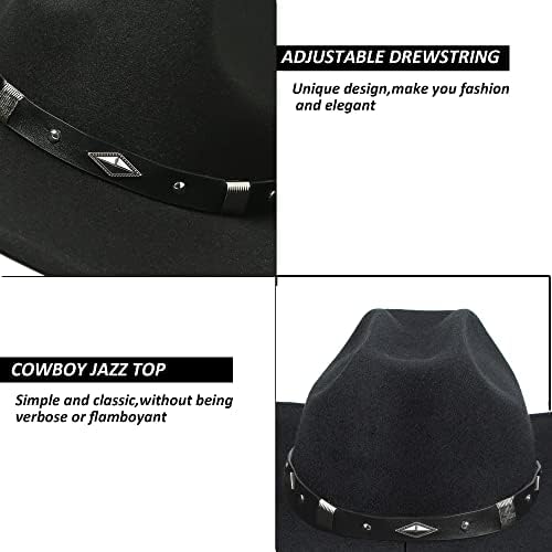 קלאסי הרגיש-מערבי-קאובוי-בוקרת-כובעים לנשים-גברים פדורה-ג ' אז-כובע עם חגורה שחור
