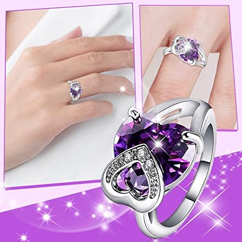 טבעות לנערים 10-12 צבע יהלום בצורת לב חן חן חן חן זירקון מיקרו מיקרו טבעת תכשיט יום הולדת הצעה מתנה טבעת מסיבת