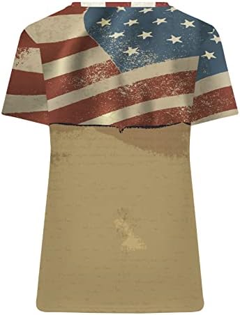 4 ביולי נשים צוואר נ 'צוואר שרוול קצר חולצות טיול דגל אמריקאי טוניקה טוניקה יום עצמאות יום טיז חולצות