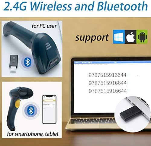 Teeemi TMSL-58 Bluetooth Barcode Scanner 2.4G Wireless Wireless USB כף יד ניידת CCD CCD, סריקת