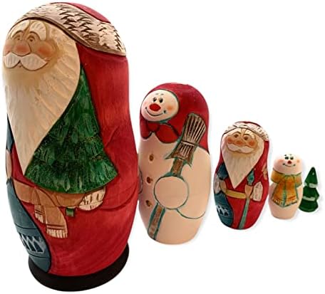 סט השנה החדשה של המחבר סט עץ רוסיה סנטה קלאוס האב פרוסט, DED MOROZ סט של 5 צעצועים בעבודת יד עיצוב