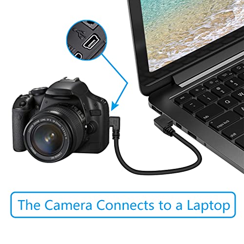 כבל USB מיני קצר 9 אינץ ', מצלמה מיני כבל חשמל USB, 90 מעלות USB זווית שמאלית למיני זווית שמאל וזווית