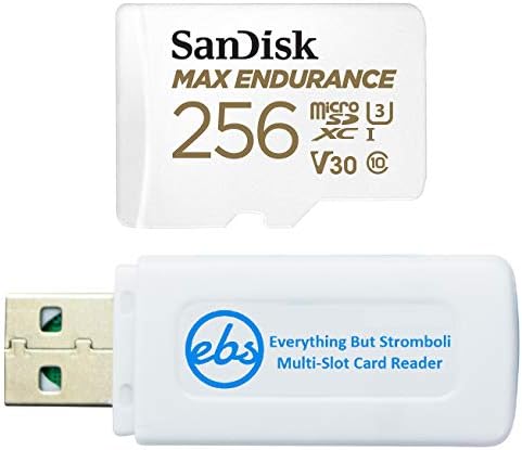 סנדיסק מקס אנדורנס 256 ג ' יגה-בייט כרטיס מיקרו-אס-די למצלמות אבטחה ביתיות ומצלמות דאש עם מתאם, 4 קארט, חבילה