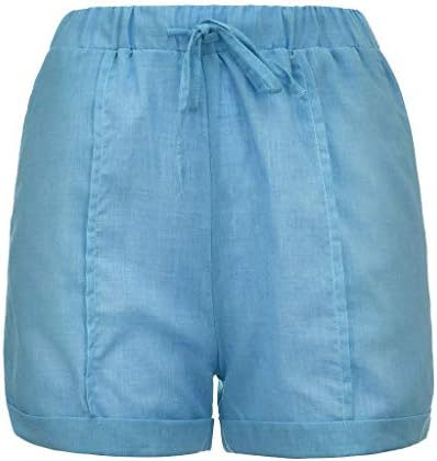שרוך מכנסיים קצרים, אזליאן אופנה נשים קיץ מוצק תחרה עד כותנה ופשתן כיסים מקרית קצר מכנסיים