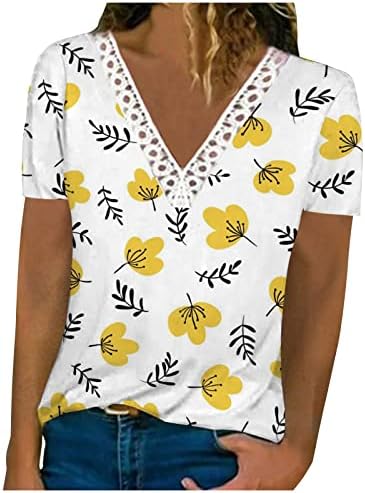 חולצות קיץ נשים 2023 צמרות מזדמנים לבושות הדפסים גרפיים Tees Teaces Trie Trim V צוואר חולצות חולצות רופפות