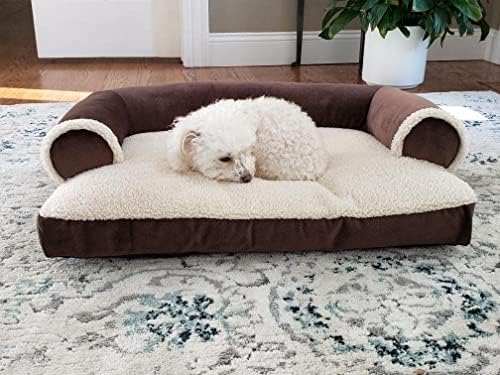מיטת כלבים קינג בינונית מיטת ספה חומה לכלבים וחתולים -Suede & Sherpa ספה נוחה ספה בסגנון כרית כרית כרית