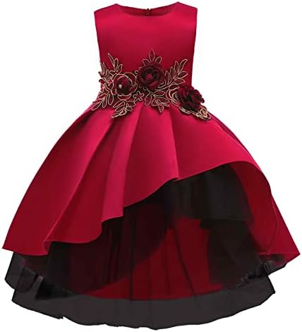 בנות מסיבת תה שמלת ילדי של שמלת אפוד שמלת נסיכת שמלה אדום רשת פרח ילדה שמלת בנות פסנתר ביצועים