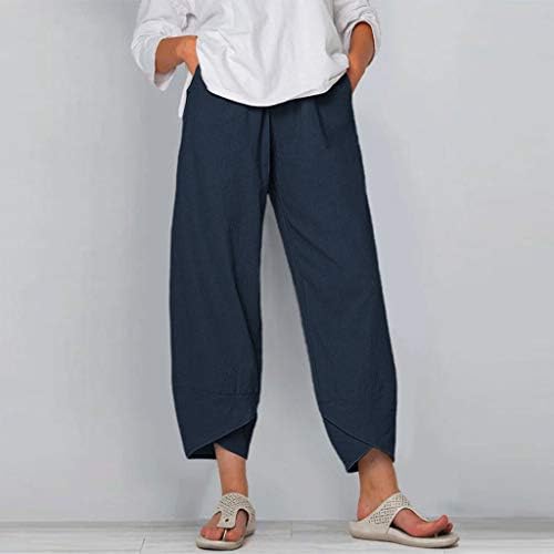 Uytogofe נשים רופפות מכנסי קיץ ישר מותניים מזדמנים גבוהים דירות מכנסי כותנה מוצקים ארוכים 9 מכנסי נשים