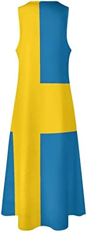 דגל שוודיה נשים שמלה באורך הקרסול שמלות מקסי ללא שרוולים בכושר דק לקיץ מזדמן