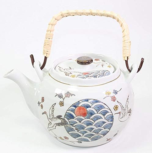 מנוף לבן הרון יפני קומקום יפני עם 4 כוסות תה ~ עיצוב עתיק יפני ומסנן מתנה / מתנה ליום הולדת / מטבח / קומקום