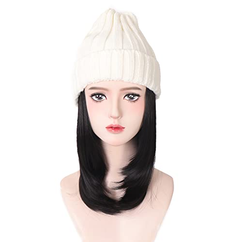 כובע עם שיער לסרוג כובע פאה נשים בנות 10 סנטימטרים קצר רך מיקרו מתולתל שיער הרחבות חורף חם לסרוג