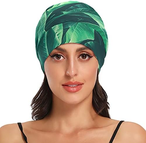 כובע עבודה של כובע שינה כובע מצנפת כפיות קיץ טרופיות עלים ירוקות לנשים לעטוף לילה בגדי שיער