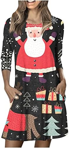 נשים מקרית חולצה שמלת חג המולד ארוך שרוול אופנה גרפי מודפס טוניקת שמלת רופף זורם נדנדה משמרת שמלות