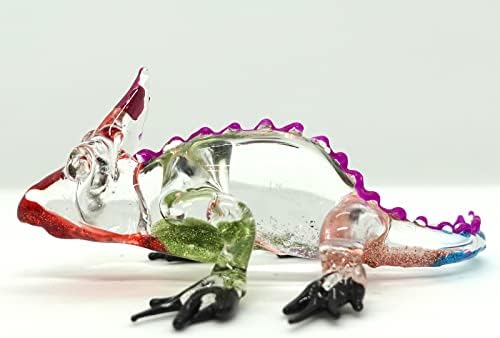 סנסוקג'אי זיקית פסלונים מיניאטוריים בעלי חיים מצוירים ביד זכוכית מפוצצת אמנות מתנה אספנית מקשט, רב צבעוני