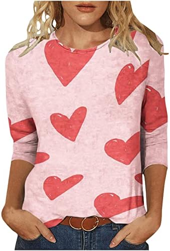 צמרות מודפסות בלב לנשים חולצות חולצות לבוש אופנה 3/4 חולצות T שרוול חולצה סוודר רופף חולצה