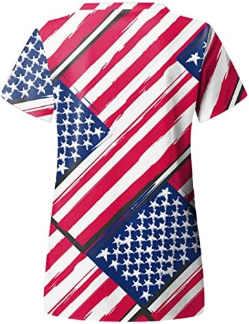 דגל אמריקאי חולצה לנשים 4 ביולי קיץ חולצת טי עם שרוול קצר עם 2 כיסים חולצות בגדי עבודה מזדמנים לחג