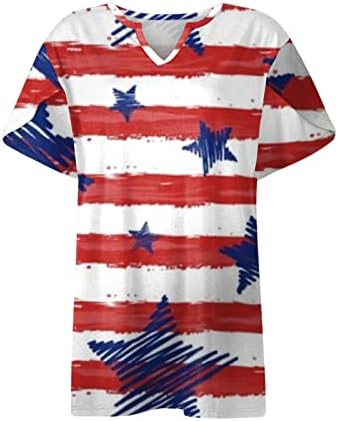 חולצות 4 ביולי נשים, חולצת דגל אמריקאית בתוספת גודל וינטג 'ארהב דגל חולצת טריקו מלבנת חולצה קצרה