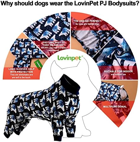 Lovinpet פיג'מות כלבים גדולים, הניתוח לאחר הניתוח הגנה על UV, הדפס משולש כחול, חולצת סוודר כלבים גדולים קלים,