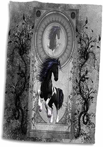 3drose Heike Köhnen עיצוב סוס בעלי חיים - סוס יפה בשחור לבן - מגבות