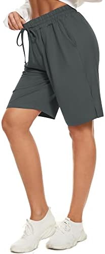 FAYLR נשים ברמודה מכנסיים קצרים באורך הברך המותניים האלסטיים אימון אימון כדורסל אתלטי מכנסיים קצרים