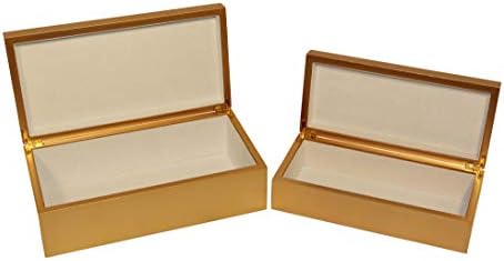 סט 4749-2 של צ'אונג של 2 קופסה מרובעת מלבנית עם אבן אגת, זהב