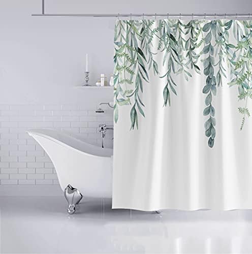 וילון מקלחת Muuyi, וילונות מקלחת ירוקים לחדר אמבטיה, הדפסת תלת מימד דפסת מטלית אטומה למים צמח עלה וילון