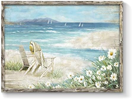 זפת זפת סטודיו מופשט חוף ממוסגר ציור יצירות אמנות: חוף ים כיסא קיר אמנות נוף ימי יד צבוע ציור לחופשה