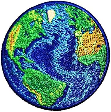 2 יח 'כחול כדור הארץ עולם כוכב לכת טלאי ברזל על/תפור על - גל רקום גלובוס, 3 אינץ'