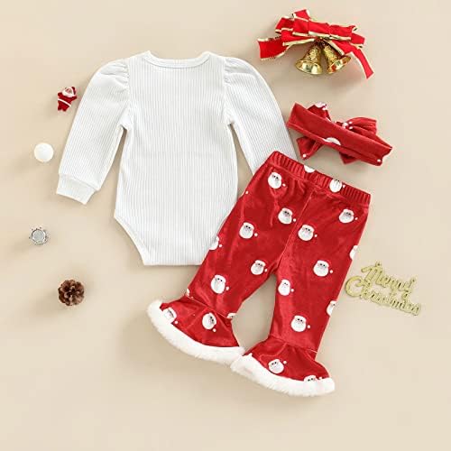 תלבושות לחג המולד של תינוקות יילודים שרוול ארוך צבע אחיד רומפר קטיפה מכנסיים מתרחבים עם סרט סתיו בגדי חורף סתיו