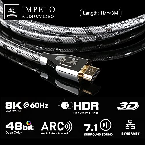 Impeto 8K HDMI כבל 2.1 6N OCC מוליך נחושת קריסטל יחיד 48 GBPs במהירות גבוהה 3D 8K60 4K120 144Hz