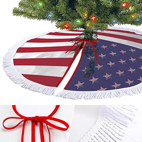 פסל של חירות דגל אמריקה חצאית עץ חג המולד אדום חצאית עץ חג המולד עגול עם קצה מצויד לקישוטי חצר חיצוניים