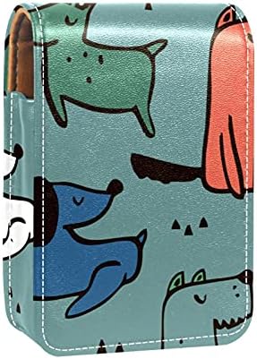 נייד איפור שפתון מקרה עבור נסיעה, כחול אלמוגים ירוק לבן כלב דפוס מיני שפתון אחסון תיבת עם מראה