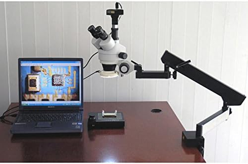 מיקרוסקופ זום סטריאו טרינוקולרי מקצועי של אמסקופ-6טי-פרל, עיניות פי 10, הגדלה פי 7-90, מטרת זום