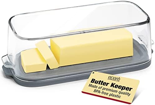 צלחת חמאה גדולה עם מכסה למשטח השיש - שומר חמאה נטול BPA - מנות דלפקות לאחסון חמאה רכה - צלחת חמאה