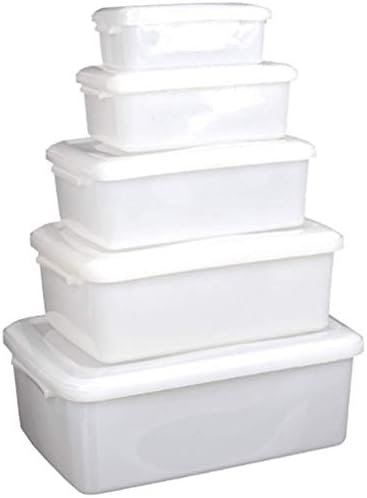 מלבן קופסת אחסון מלבנית מלבנית מלבנית מכסה פלסטיק קיבולת גבוהה, לבן, 5 חבילה