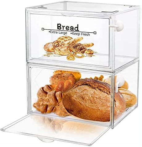 תיבת לחם הוגל למשטח מטבח-2 יחידות מיכל לחם גדול הניתן לגיבוב, מיכל אחסון לחם שקוף, שומר לחם לאחסון לחם ביתי,